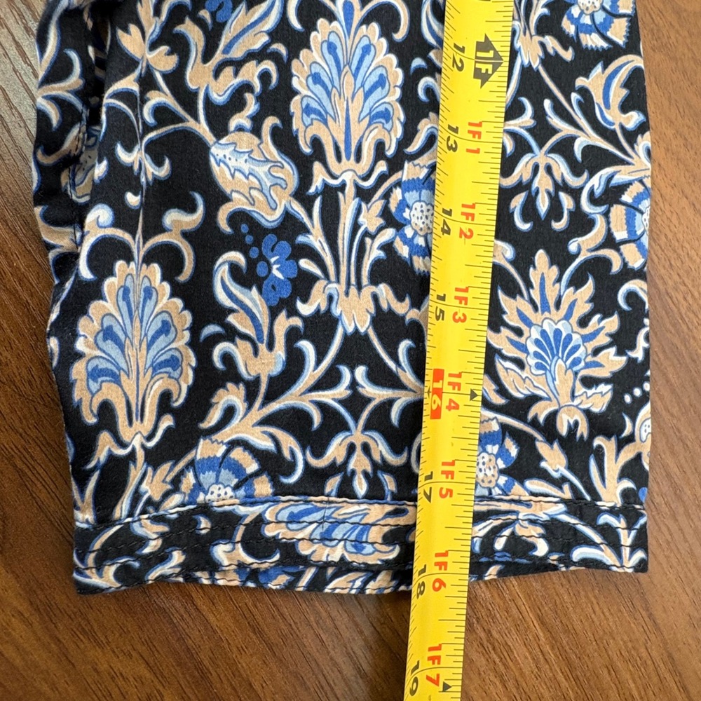 Talbots Black Floral Print V-Neck Blouse with Blue and Cream Accents - Picture 7 of 9